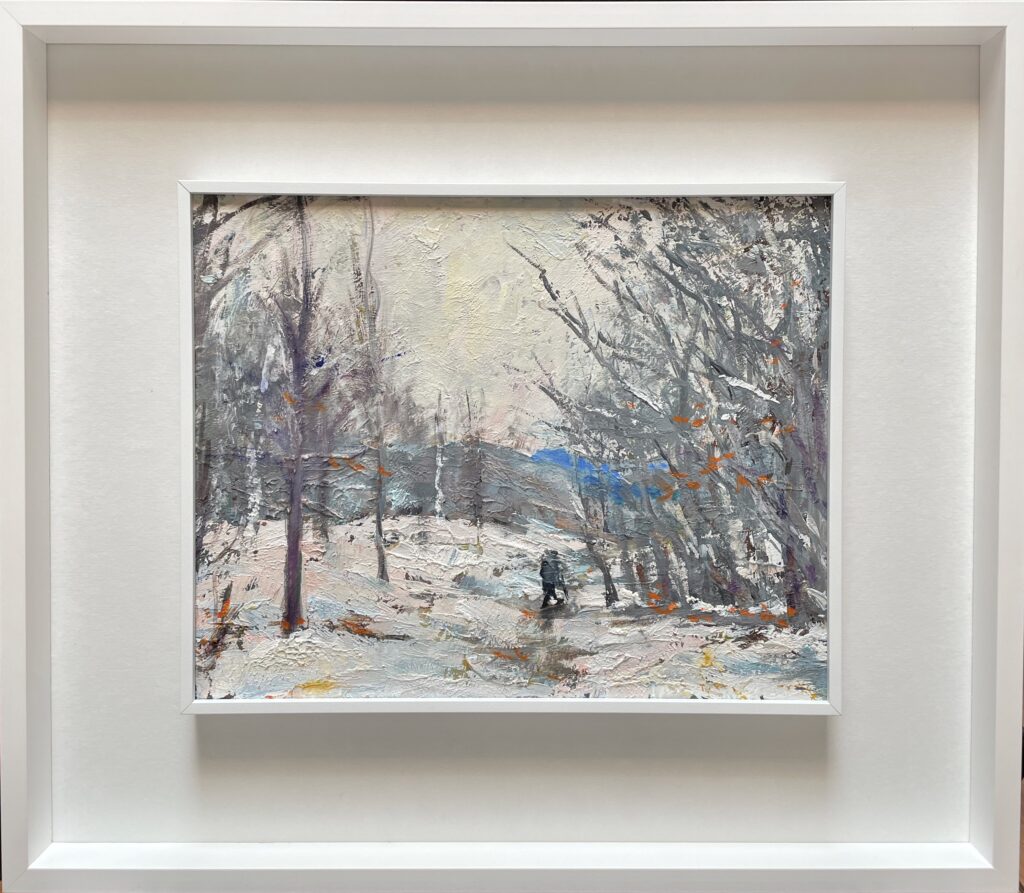 Oil painting, 20 x 25 cm, Title: Winter landscape with a figure